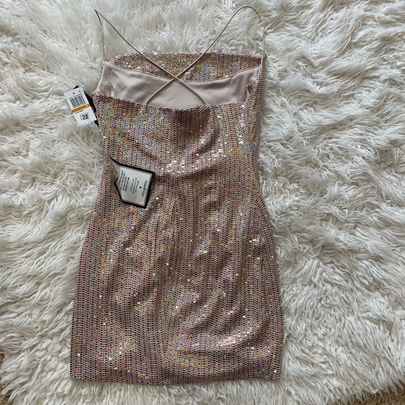 City Studio Macys Light Pink Sparkly Cowl Neck Mini Dress - Picture 3 of 5